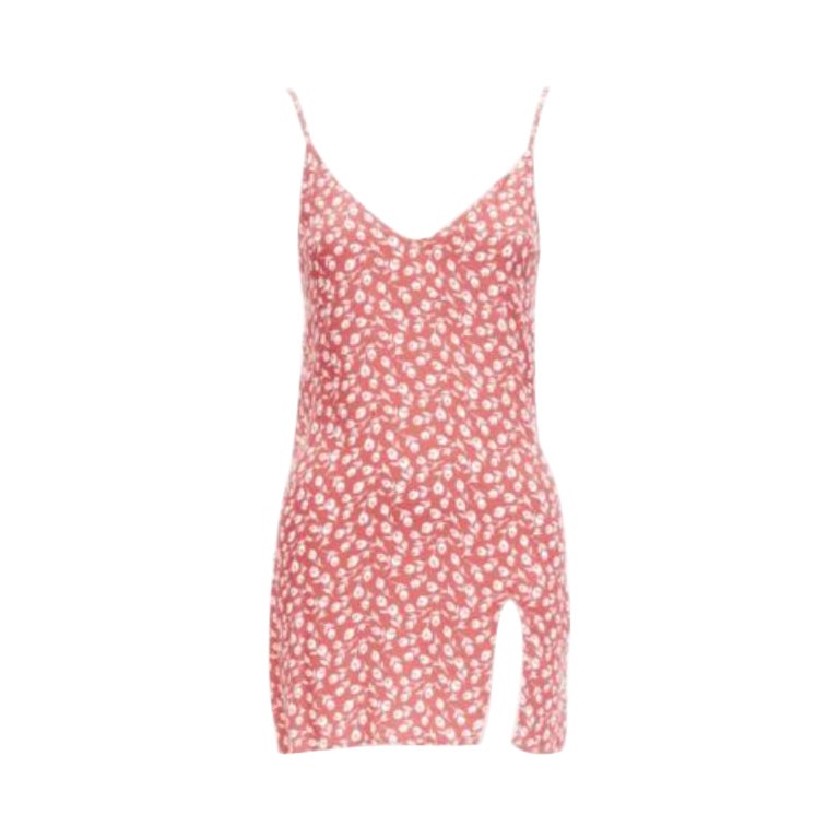 REFORMATION Marlowe pink white floral print high slit mini slip dress XS For Sale