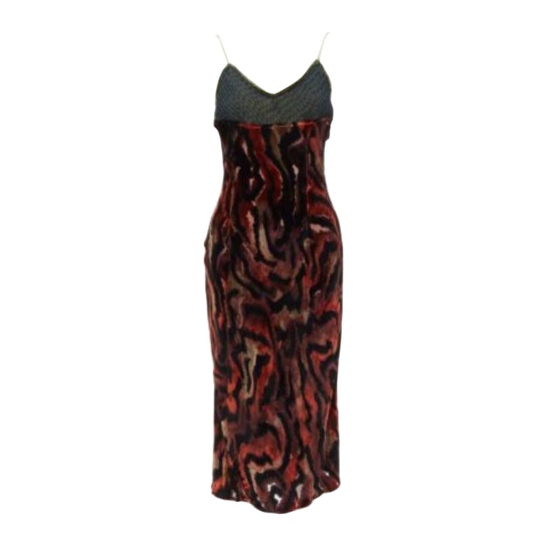 VOYAGE INVEST IN THE ORIGINAL LONDON red swirl velvet embroidered slip dress For Sale