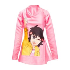 JW ANDERSON rosa Run Hany Manga estampado corte irregular peplum mini vestido UK6 XS