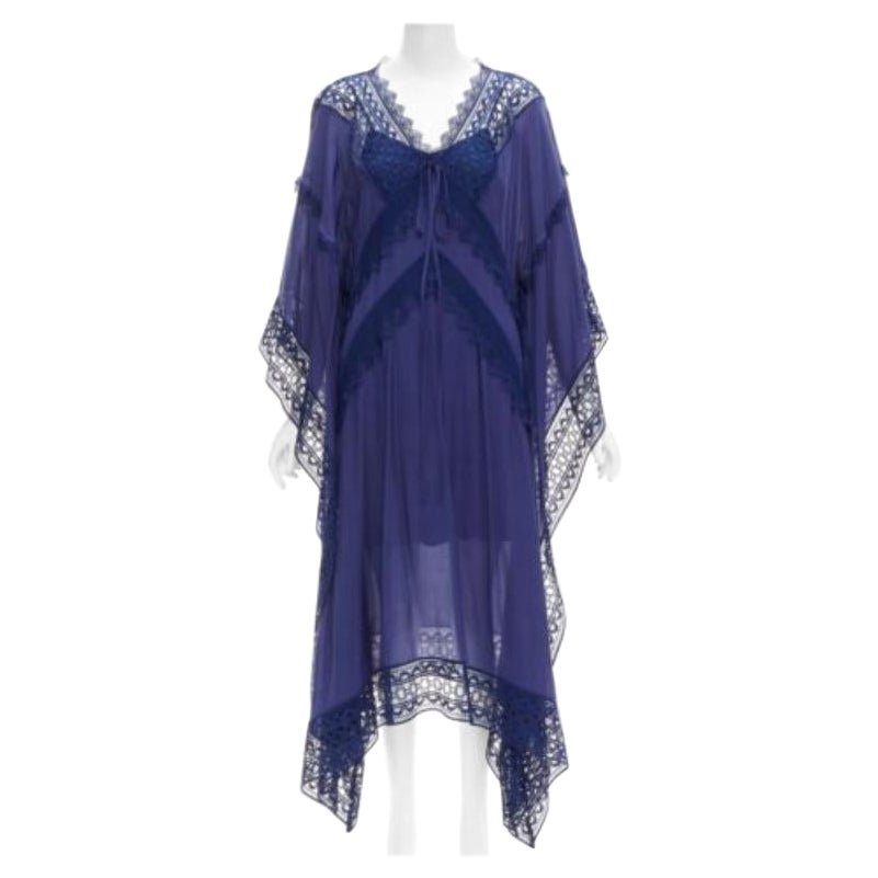 AUTORRETRATO bordado azul anglais lazo delante vestido midi caftán UK8 S en venta