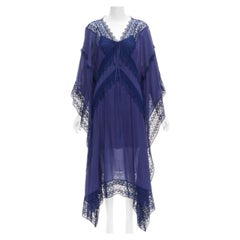 Self-Portrait robe kaftan midi broderie anglaise bleue à nouer sur le devant UK8 S