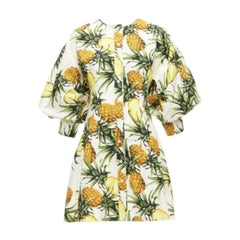 OSCAR DE LA RENTA 2021 jaune blanc robe à manches bouffantes imprimée ananas US2 S