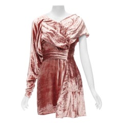 MICHAEL VAN DER HAM Runway pink velvet asymmetric wrap draped mini dress UK8 S