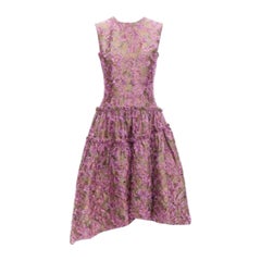 ANAIS JOURDEN rosa marrón floral cloque jacquard vestido cintura caída FR38 M