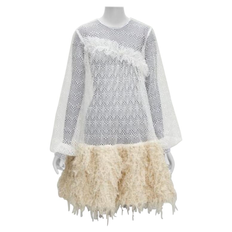 ANAIS JOURDEN 2018 Runway robe jupe à franges en filet blanc beige FR38 M