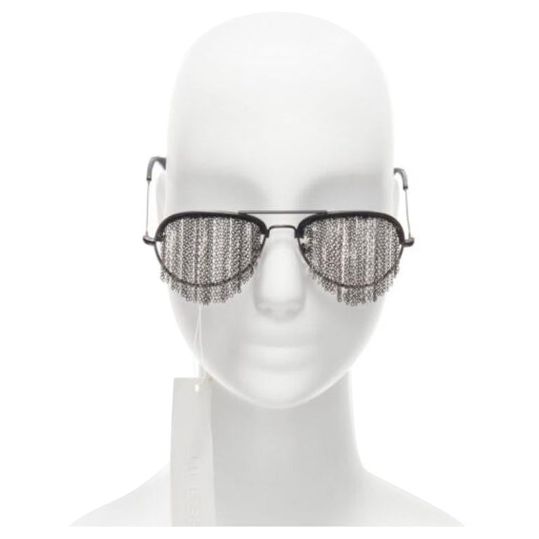 rare BLESS Duo Fringe black chain no lens aviator sunglasses For Sale