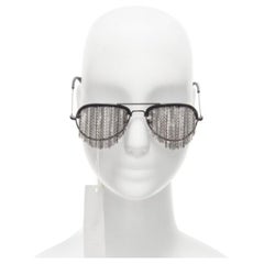 Seltene BLESS Duo Fransen Schwarze Kette no lens aviator Sonnenbrille