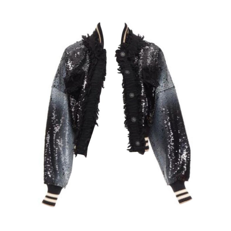 AVIU chaqueta bomber negra blanca con lentejuelas efecto pintura en spray IT38