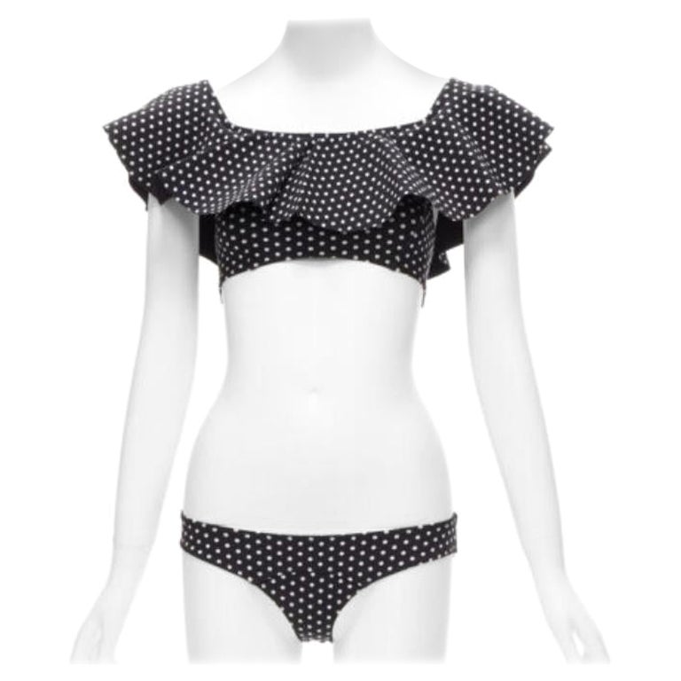 LISA MARIE FERNANDEZ black white polka dot ruffle off shoulder 2pc bikini Sz.1 S