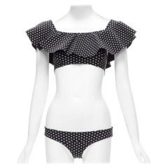 LISA MARIE FERNANDEZ S.S. White a pois neri con volant sulla spalla 2 pezzi bikini S.1 White