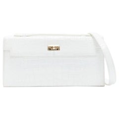 FERIDA YANG Bespoke white matte scaled leather gold buckle long flap clutch