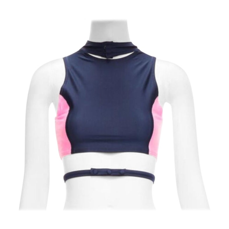 AMBUSH pink navy panelled logo back waist tie cropped sports top Size 1 S For Sale