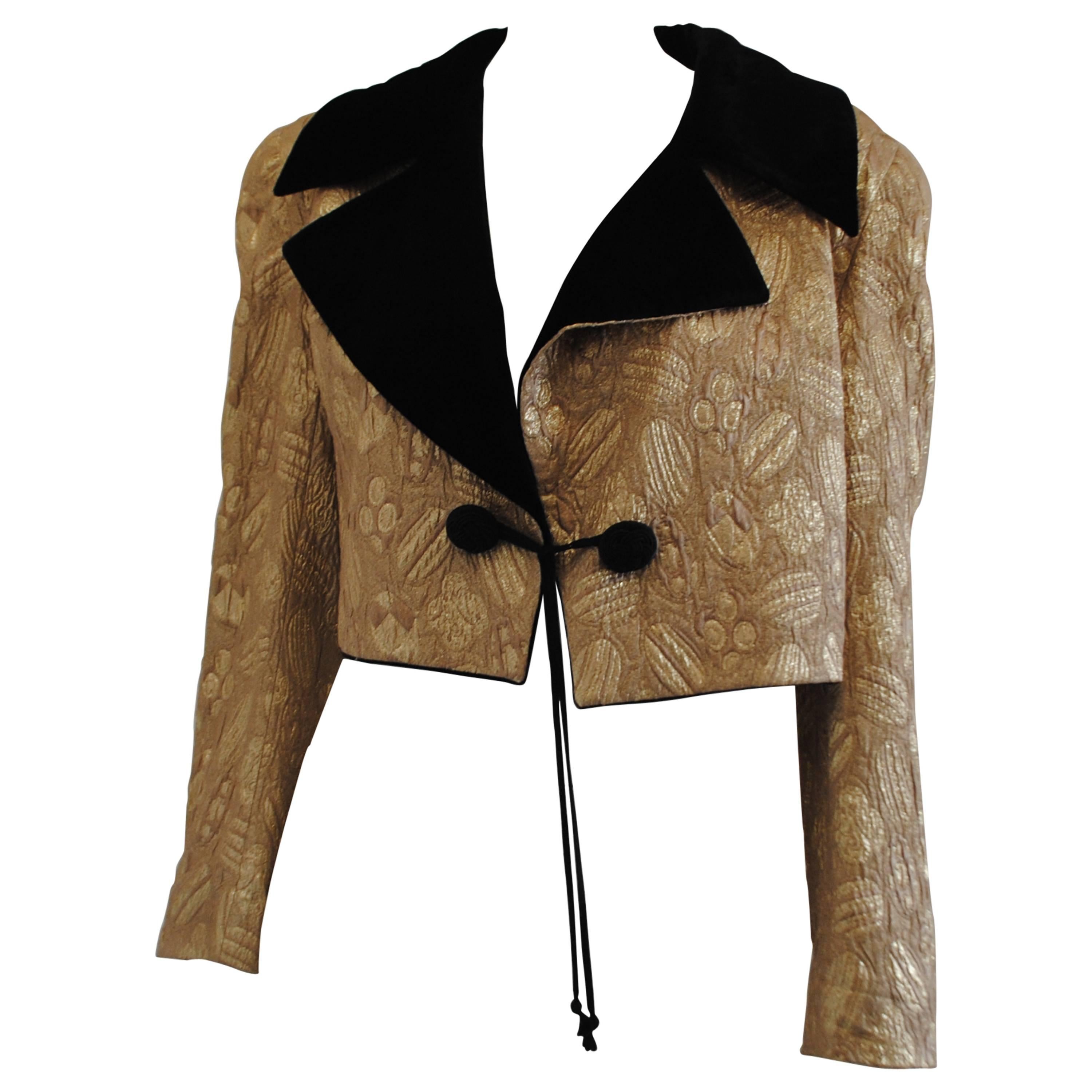 1970s Loretta di Lorenzo Gold and black Velvet Wool Silk Jacket For Sale