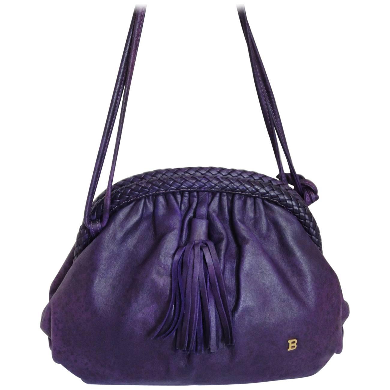 Vintage BALLY deep purple, violet leather pouch, clutch style shoulder bag. For Sale
