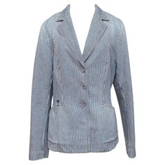 DIOR Blazer Denim Coat BAR JACKET Striped Blue White Cotton US 14 F 46 $4300