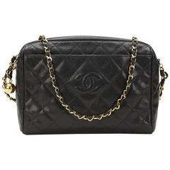 1990s Chanel Black Quilted Caviar Leather Vintage Camera Bag