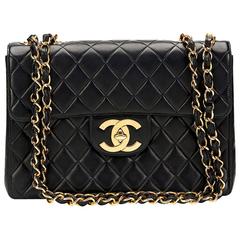 1990s Chanel Black Quilted Lambskin Retro Jumbo XL Flap Bag