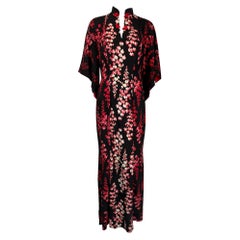 Lurline Casuals Waikiki Hawaiian Pake Muu Dress Bleeding Hearts Black Red 1950s