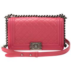 Used 2014 Chanel Fuchsia Pink Quilted Calfskin Medium Le Boy