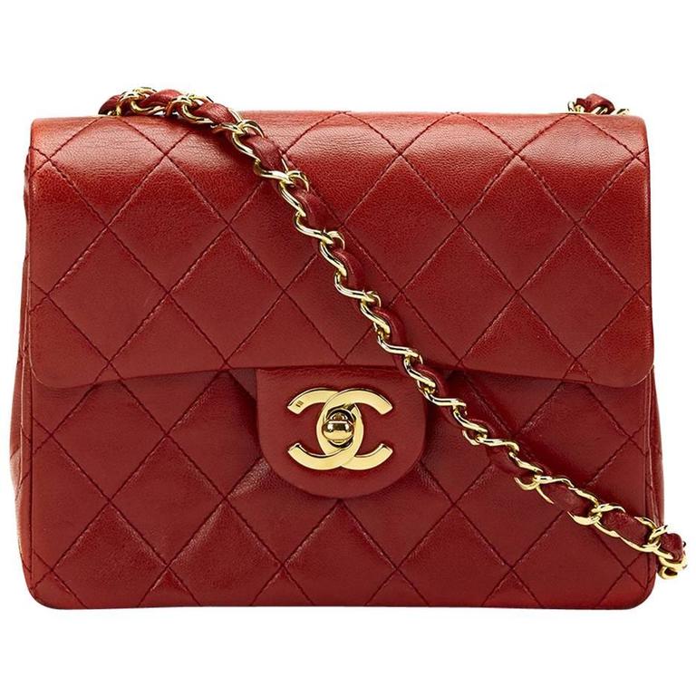 1980s Chanel Red Quilted Lambskin Vintage Mini Flap Bag at 1stDibs