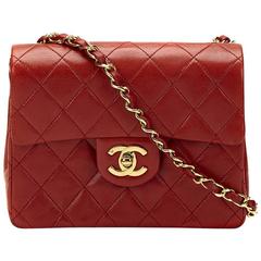 1980er Jahre Chanel rot gesteppte Lammfell Vintage Mini Flap Bag