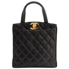 1995 Chanel Black Quilted Caviar Leather Retro Timeless Tote