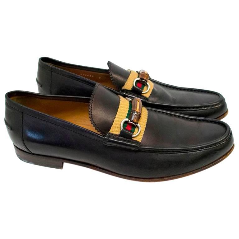 Gucci Black Leather Loafers with Bamboo Buckle For Sale at 1stDibs
