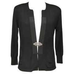 DOLCE & GABBANA Knit Cardigan Sweater Black Crystals 3/4 Sleeve Open Front Sz 46