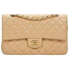 Chanel Vintage Cream Quilted Lambskin Small 9 Classic Double Flap Bag