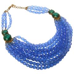 Exquisite Glittering Blue Crystal Statement Necklace ca 1950