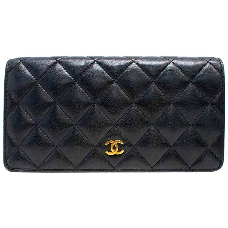 Chanel 'Double Wallet' Black Leather & Gold Hardware  For Sale