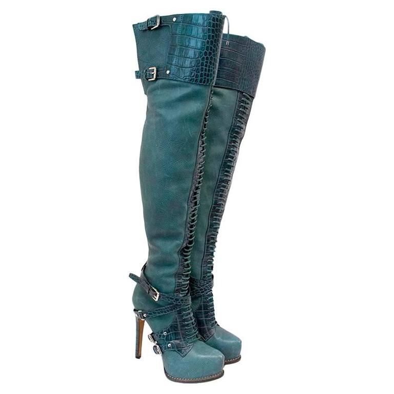 Dior Teal Guetre Over-The-Knee Boots at 1stDibs | teal over the knee boots,  christian dior over the knee boots, dior over knee boots