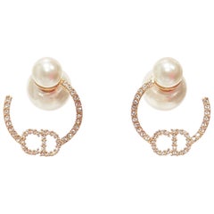 DIOR Tribales Boucles d'oreilles or métal cristal pave CD orbitale fausse perle paire