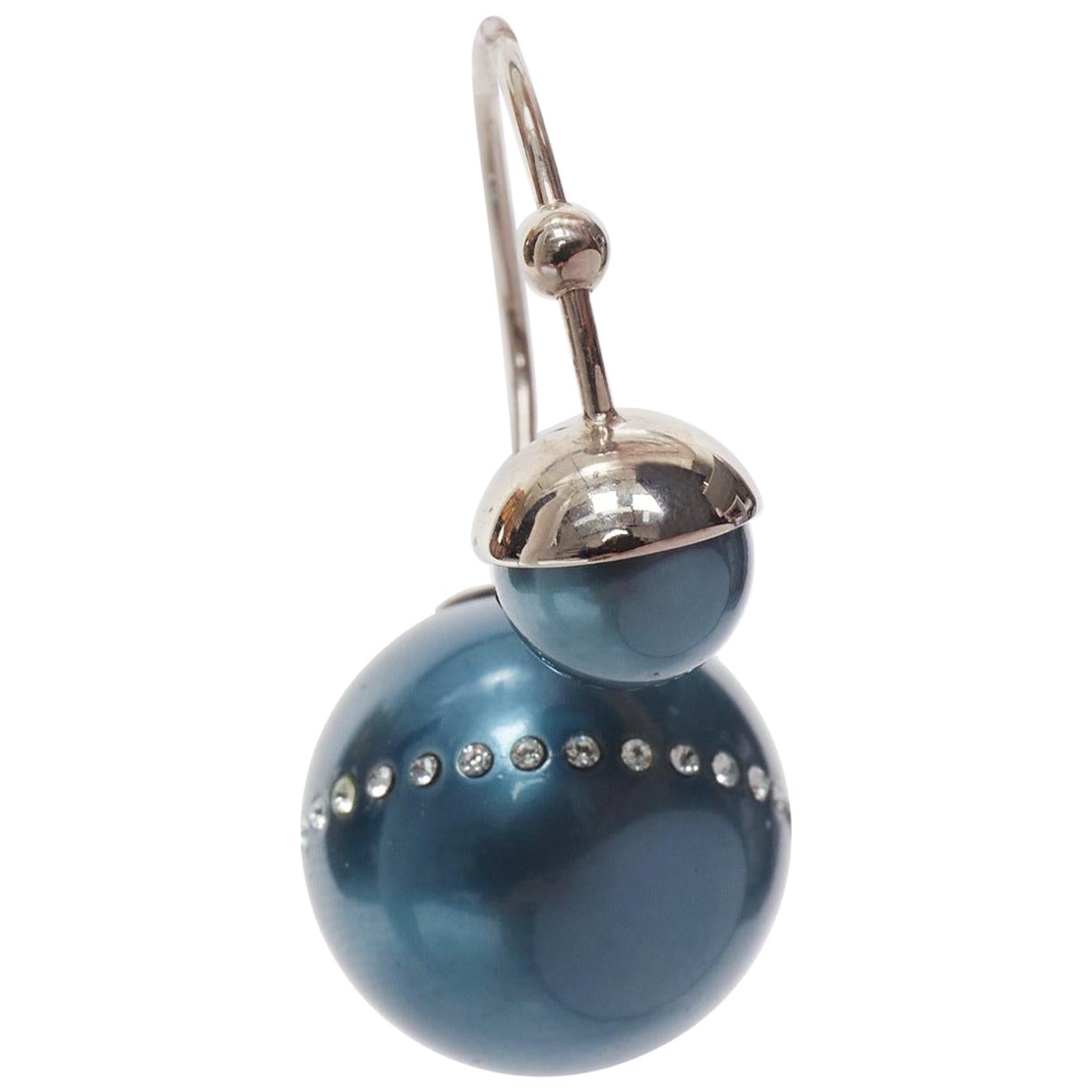 DIOR Tribales pealescent blue faux pearls crystal orbital pin earrings Pair For Sale