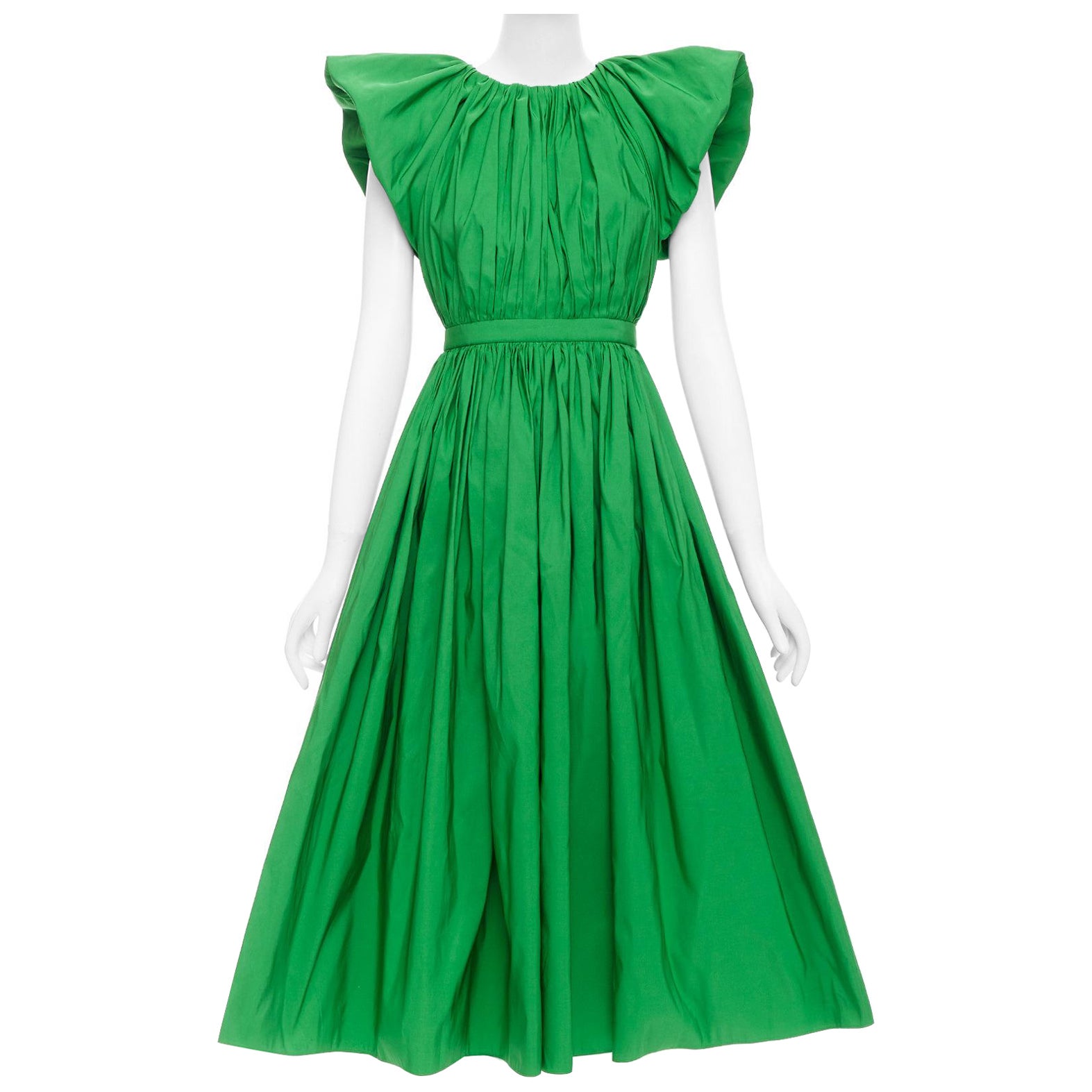 ALEXANDER MCQUEEN 2023 kelly green open back puff sleeve midi dress IT38 XS For Sale