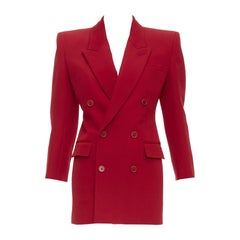 SAINT LAURENT 2022 Runway rote Wolle Power Schulter Blazer Jacke FR34 XS