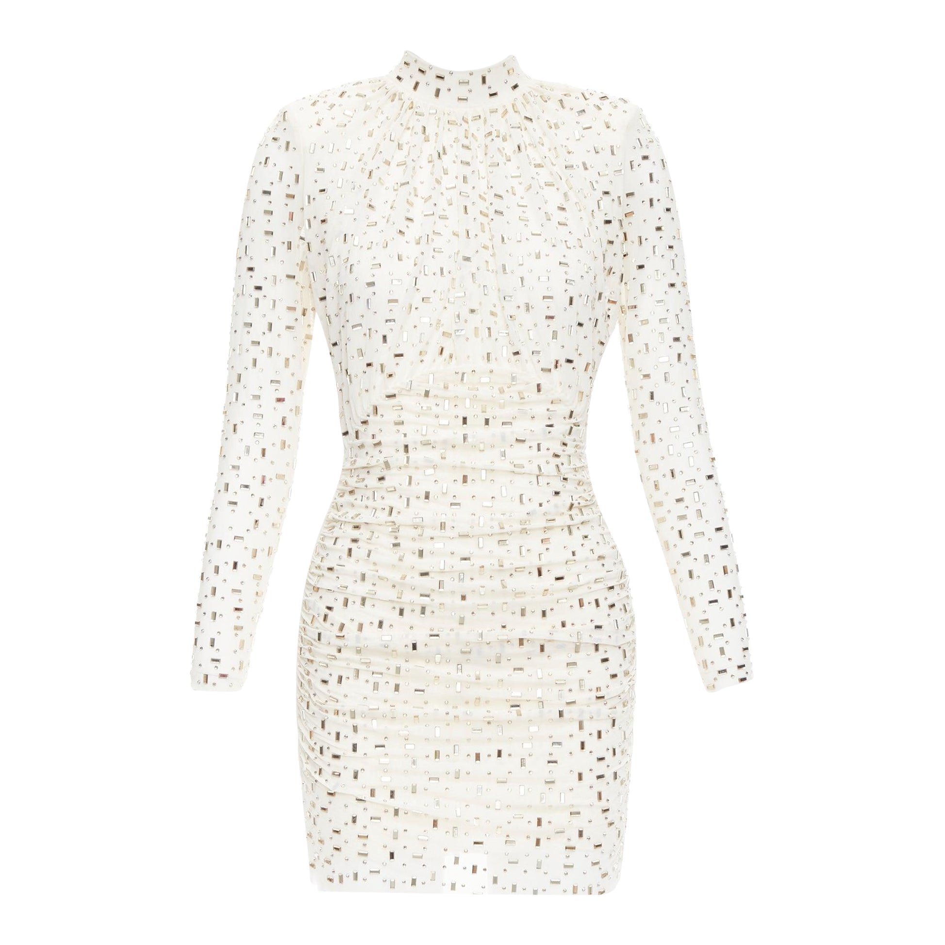 SELF PORTRAIT 2024 Rhinestone mesh champagne tulle embellished mini dress UK6 XS For Sale