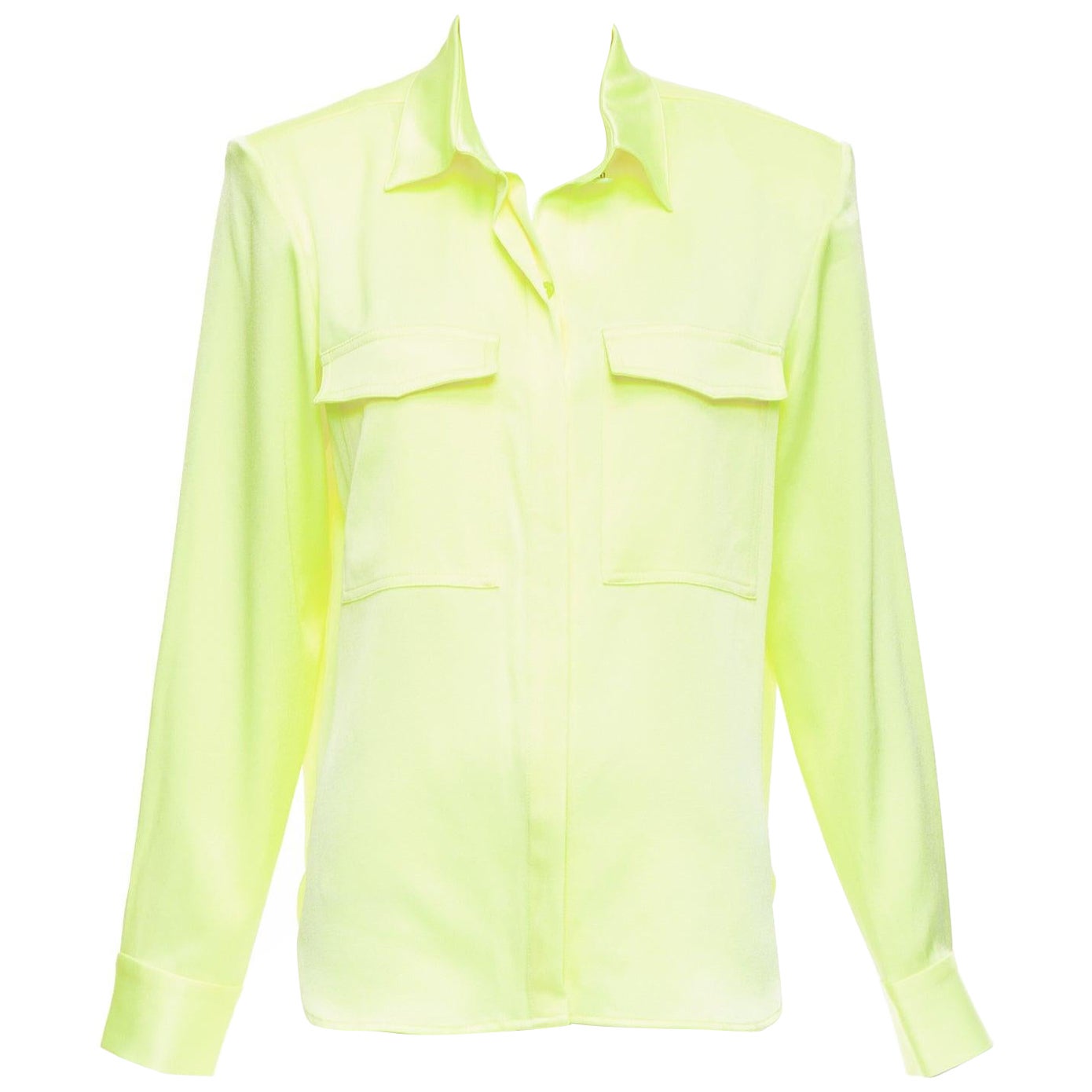 ALEX PERRY neon yellow padded shoulder button down overshirt UK8 S in vendita