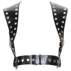ALEXANDER MCQUEEN 2022 black leather grommet eyelet harness top IT38 XS
