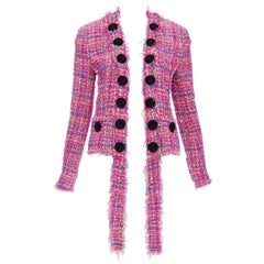 BALMAIN multicolor pink tweed black velvet buttons crop jacket FR34 XS
