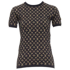 LOUIS VUITTON brown black LV monogram jacquard knit tshir top XS