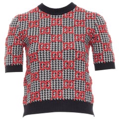 GUCCI 2023 red black Giant Monogram houndstooth intarsia crop sweater XS