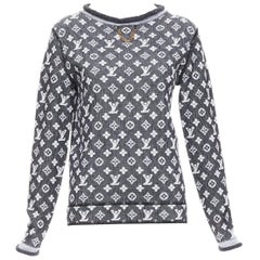LOUIS VUITTON graues, cremefarbenes Baumwoll-Monogram Langarm-Oberteil XS