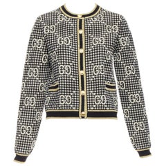 GUCCI Goldfarbene Lurex-Wollmischung mit Monogram-Jacquard, schicke Strickjacke S