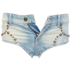 Blumarine 2024 pantaloncini con borchie in bronzo lavato blu IT38 XS