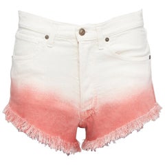 ALANUI 2024 Papaya pink ombre dip dye cream frayed denim shorts 25"