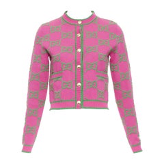 GUCCI 2023 rosa grüne Seidenmischung GG Jacquard-Crop-Strickjacke XS