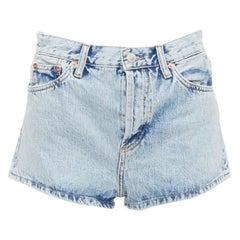 WARDROBE NYC stone wash blue leather tag mid denim shorts 25"