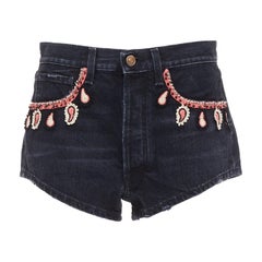 Alanui Inner Energy - pantaloncini in denim con ricamo paisley e perline nere - 26