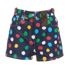 LOUIS VUITTON Yayoi Kusama Painted Dots logo patch denim shorts FR34 XS